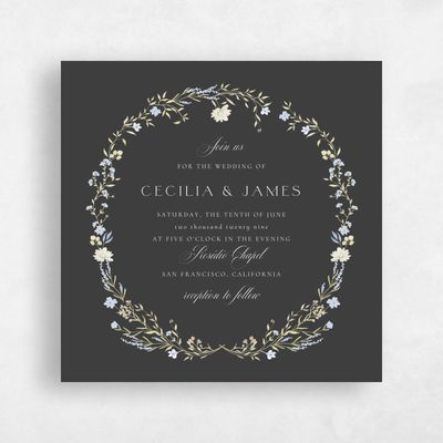 Dark Charcoal, Black Wedding Invitation - Papillon Square