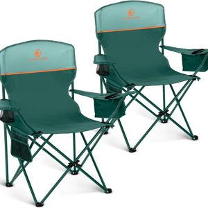 LET'S CAMP Camping Chair 2 Pack Folding Chair with 3-Can Cooler Bag Portable Lawn Chair with Cup Holder,Storage Pocket, Supports 225LBS, Collapsible Chair for Camp, Beach, Picnic (Green)