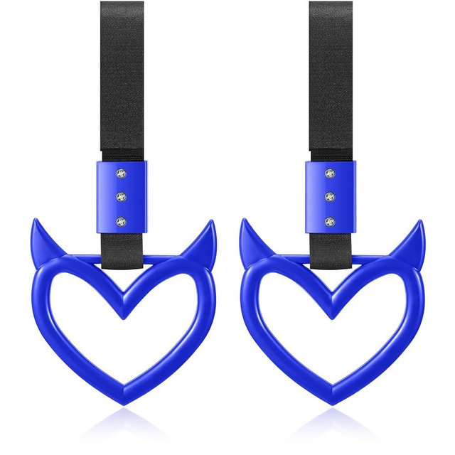 Fabbay 2 Pieces Heart Handle Keychains Car Accessory Heart Hand Strap Drift Charm for Car Interior Exterior Decoration(Blue,Devil Style)