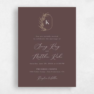 Chocolate, Brown Wedding Invitation - Eyota Portrait