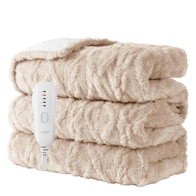 Aheadpret Heated Blanket-Electric Blanket 50"x60" Soft Heated Throw Blanket with 5 Heating Levels & 3 Hours auto-Off,Machine Washable（Beige