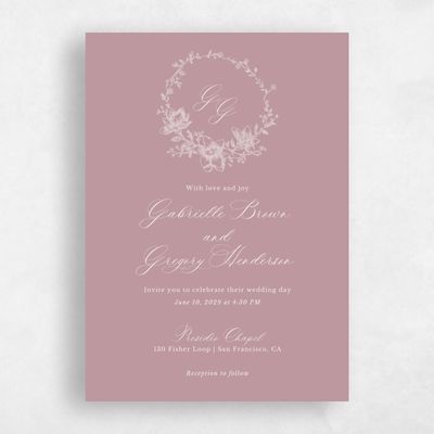 Dusty Rose, Pink Wedding Invitation - Magnolia Wreath