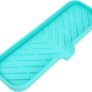 Silicone Bathroom Soap Dishes with Drain Spout-Bathroom and Kitchen Sink Organizer,Sponge Holder,Dish Soap Tray,Perfect for Dispenser,Scrubber,Bottle,Cup on Sink or Counter-Mint 12"×4"