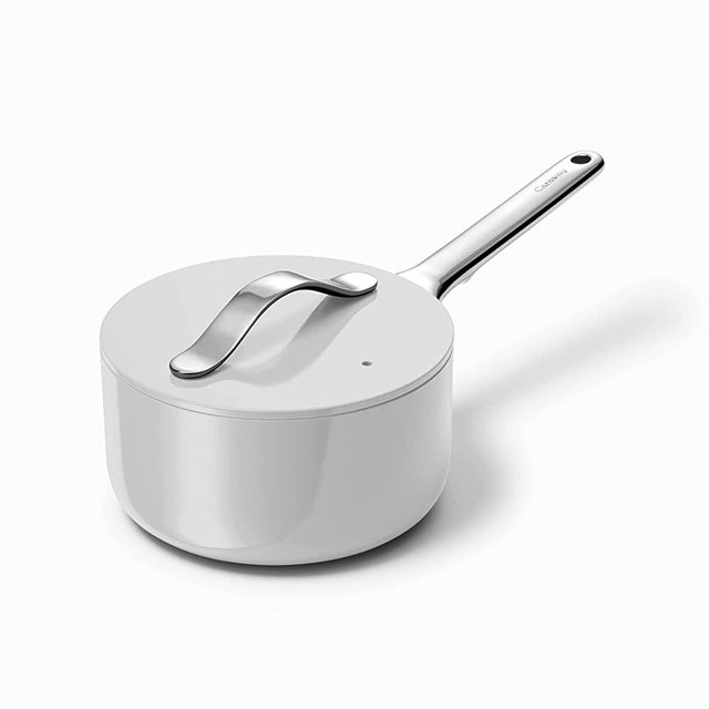 Caraway Nonstick Ceramic Sauce Pan with Lid (1.75 qt) - Non Toxic, PTFE & PFOA Free - Oven Safe & Compatible with All Stovetops (Gas, Electric & Induction) - Gray