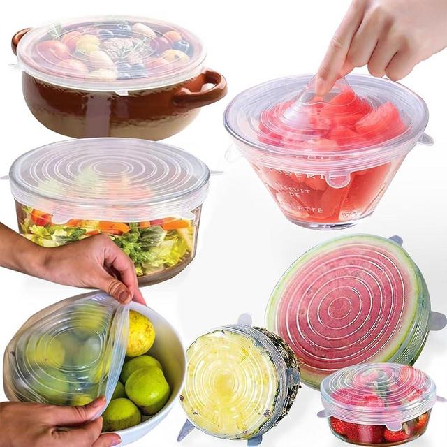 7 Pieces Silicone Stretch Lids, Reusable Premium Silicone Stretch and Seal Lids, 100% Safe Food Grade Silicone to Meet Most Container, Silicone Wraps for Food Storage, Can/Bowl Covers