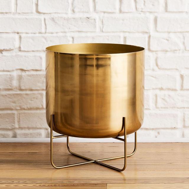 Spun Metal Standing Planter, Brass, Low