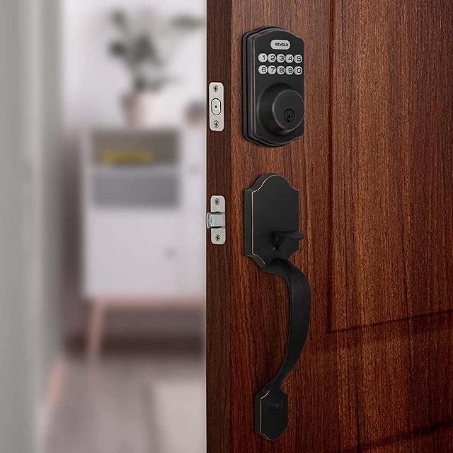 REVOLO Electronic Keypad Deadbolt, Keyless Entry Door Lock,Keyed Entry,Auto Lock, Door Lock with Handle, Front Door Handle Sets, Anti-Peeking Password