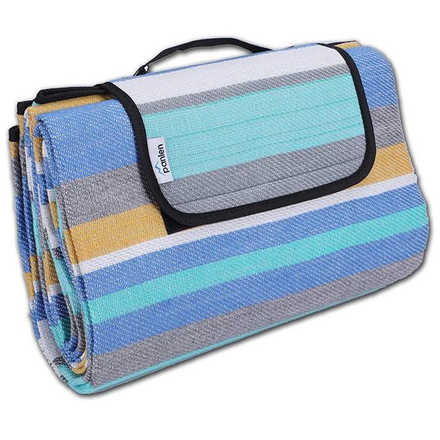 Large Picnic Blanket Waterproof Padded, Camping Mat Striped Ground Sheet for Beach Hiking Grass Travel Outdoor Blanket