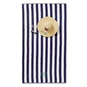 Cabana Stripe Beach Towel- Single Letter Coral Monogram - "V" in Navy