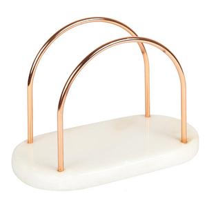 Creative Home Natural White Marble and Wire Napkin Holder with Copper Finish