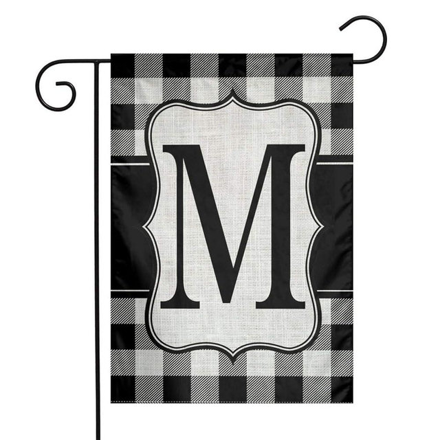 YANGHOME Monogram Initial M Burlap Garden Porch Lawn Flag Farmhouse Decorations Mailbox Decor Welcome Sign 12x18 Inch Small Mini Size Double Sided Flax Nylon Linen Fabric