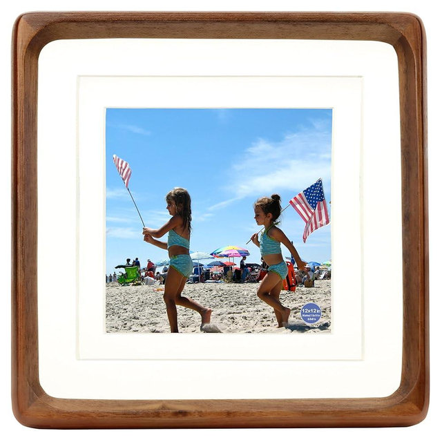 XKIILH 12x12 Square Picture Frames Walnut Solid Wood with Real Glass Vertical Horizontal Standing Display Photos 8x8/10x10 with Mat or 12x12 Without Mat for Desk Tabletop Wall Mount Gallery Poster