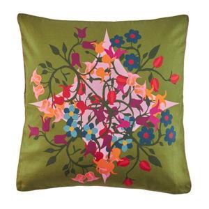 Square Pillow Cover With A Bold Flower Print In Green And Pink
