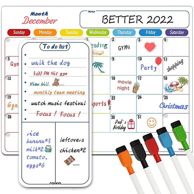 Magnetic Dry Erase Refrigerator Calendar with Markers- Monthly Fridge Calender and Today List, Fridge Whiteboard with Back Magnet - Color Planner White Board