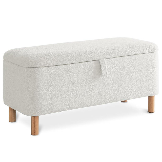 Storage Ottoman Bench for Bedroom End of Bed, Boucle Upholstered Padded Storage Bench for Entryway Bed Foot Entryway, Sherpa Rectangle Cushion Shoe Seat Blanket Chest Cute for Living Room, White