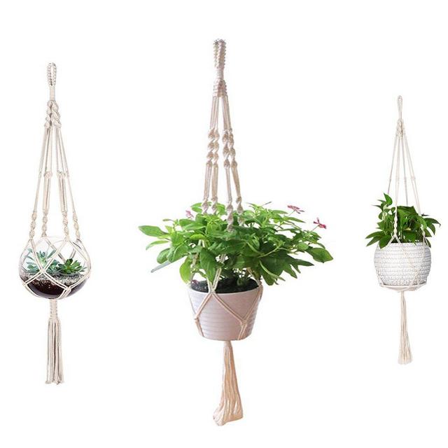 AOMGD 3 Pack Macrame Plant Hanger Indoor Outdoor Hanging Plant Holder Hanging Planter Stand Flower Pots for Decorations - Cotton Rope, 4 Legs, 3 Sizes