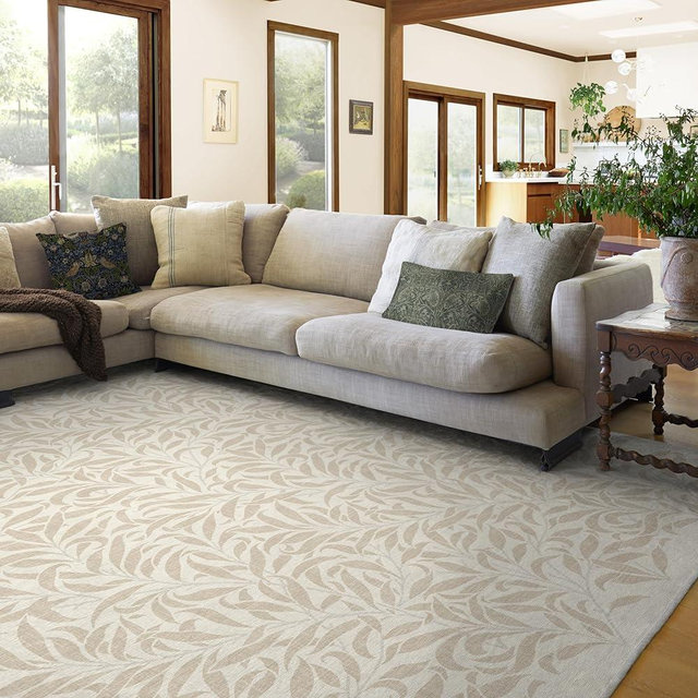 RUGGABLE x Morris & Co Washable Area Rug– Pure Willow Boughs Natural 8x10, Stain-Resistant, Non-Slip–Large Machine Washable Rugs for Living Room, Bedroom, Hallway, Entryway & Office–with Standard Pad