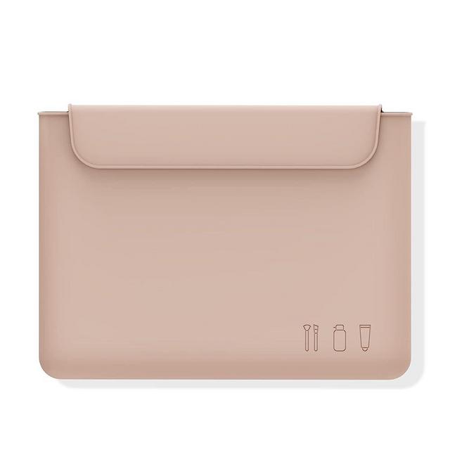 FERYES Silicone Makeup Bag, Premium Travel Toiletry Bag for Women, Easy Carry Cosmetic Bag for Makeup, Beauty Tools, and Brushes - Khaki