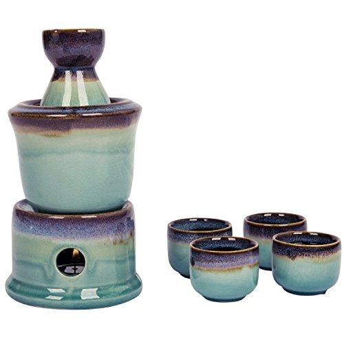 Japanese Style Ceramic Sake Serving Gift Set with Warmer, 7 Pcs, Purple