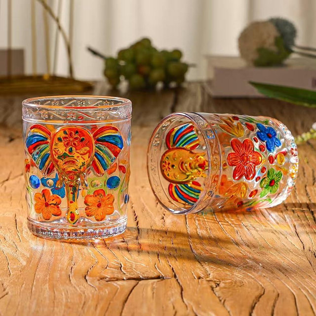 Deegufa Old Fashioned Whiskey Glasses Set of 2, Gifts for Men Whiskey Glass Set, 12 Oz Colorful Elephant Crystal Glasses for Scotch, Bourbon, Liquor, Cocktail