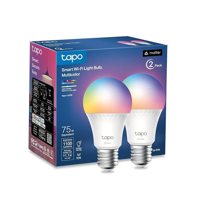 Tapo TP-Link Smart Light Bulbs, 1100 Lumens High Brightness (75W Equivalent), Matter-Certified, 16M Colors WiFi Light Bulb, Dimmable, Works w/Siri, Alexa & Google Home, A19 E26, L535E(2-Pack)
