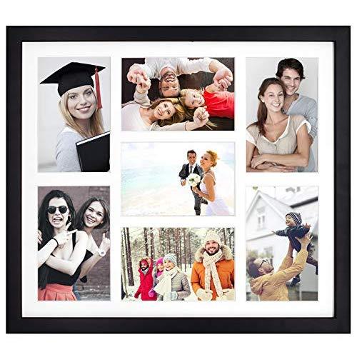 Golden State Art, 13.7x15.7 Matted Black Wood 7-Opening for 4 x 6 Collage Picture Frame