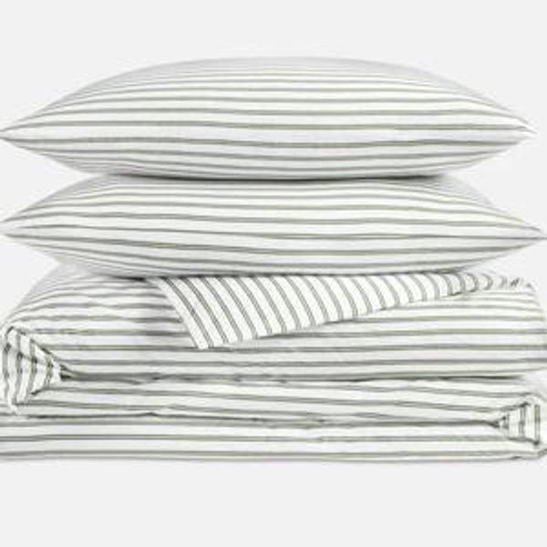 Classic Percale Core Sheet Set in Tandem Stripe Fresh Moss, King