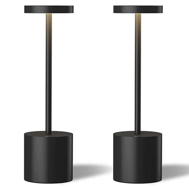 LED Cordless Table Lamps Set of 2,Portable Rechargeable 5000mAh Outdoor Table Lamp,Metal Stepless Dimmable Battery Powered Lamp, Table Light for Outside/Patio/Restaurant/Bedroom/Home.(Black)