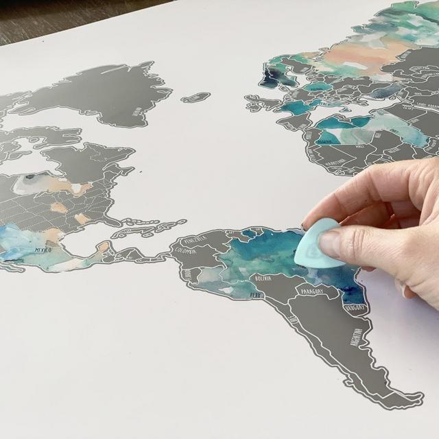 World Dreamer Scratch Off World Map w/ state outlines- Travel Map (20x30in) Watercolor Art International Map - Birthday Present
