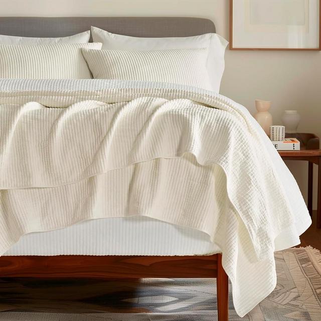 EVERGRACE Cotton Coverlet Set Full Queen Size 3 Pieces, Lightweight Soft Ribbed Matelassé Bedspread Quilt Set, Cozy Oversized Quilted Bedding Set with 2 Pillow Shams for All Seasons, Cream