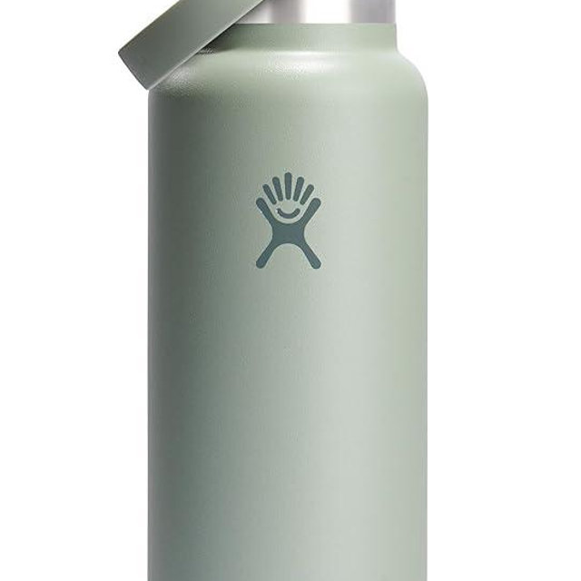Hydro Flask Water Bottle - Insulated Stainless Steel - Wide Mouth Flex Straw Lid, Non Spill, Leakproof and Refillable in 40 Oz Tonal Agave