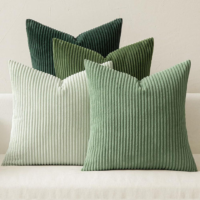 MIULEE Boho Farmhouse Sage Green Throw Pillow Covers 22x22 Inch Set of 4 Mordern Nordic Cushion Covers Soft Corduroy Christmas Home Decor for Couch Bed Sofa Living Room Forest Green