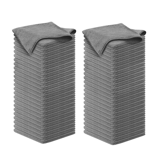 Microfiber Cleaning Cloth Grey - 100 Pcs (12.5"x12.5") - High Performance - 1200 Washes, Ultra Absorbent Microfiber Towel Weave Grime & Liquid for Streak-Free Mirror Shine - Car Washing Cloth