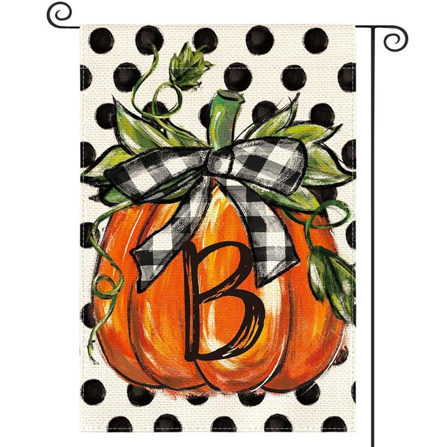 AVOIN colorlife Fall Monogram Letter B Garden Flag Polka Dot Pumpkin 12x18 Inch Double Sided Outside, Small Burlap Family Last Name Initial Yard Decoration