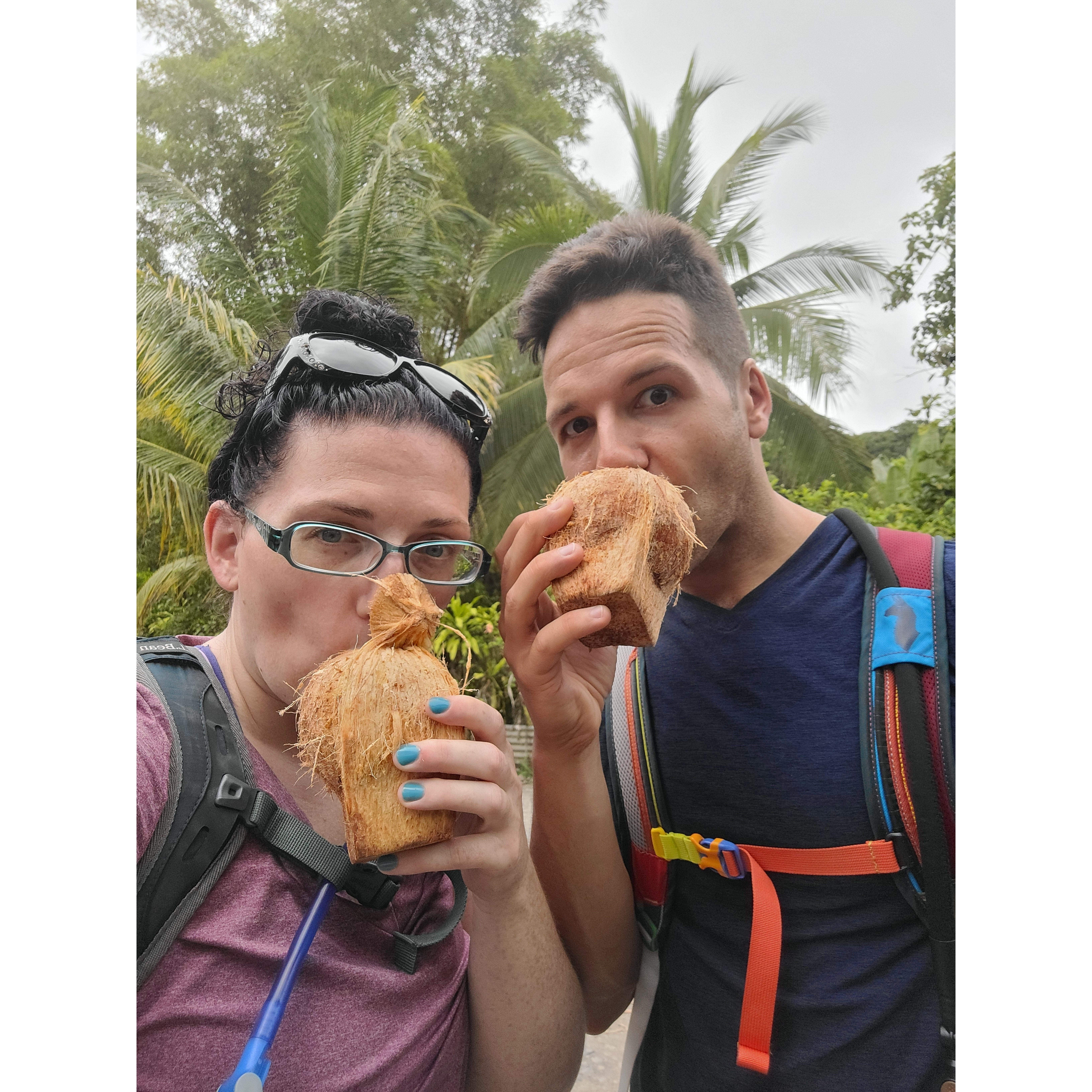 Enjoying "pipas frias" (coconuts bought from a roadside stand) in Costa Rica. This was Robyn's favorite thing she ate/drank while adventuring there!