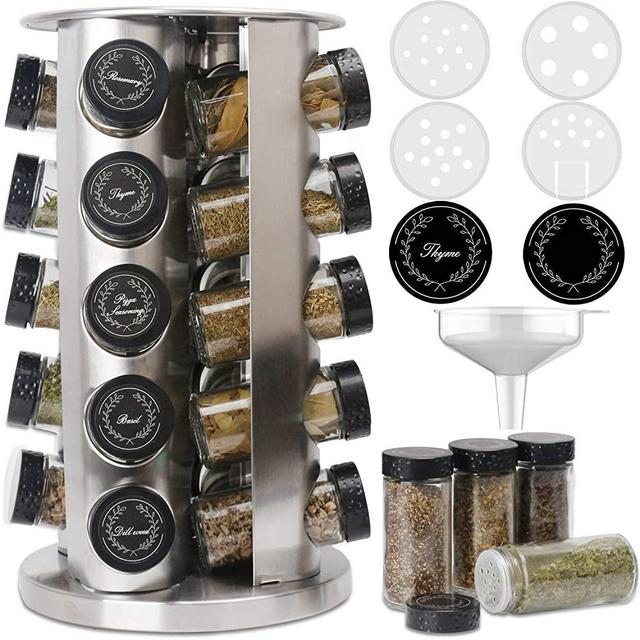 Revolving Spice Rack, 20-Jar spice organizer, Countertop Spice Rack tower, Stainless Steel, For Kitchen Cabinet Organizer