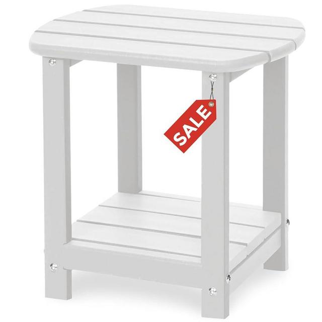 GARDENSTAR Adirondack Square Outdoor Side Table,2-Tier Storage Patio Side Table, HDPE End Tables for Backyard Pool Porch Garden Lawn(White)