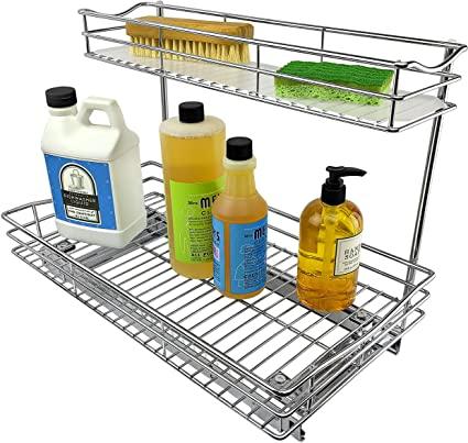 Lynk Professional Sink Cabinet Organizer Pull Out Two Tier Sliding Shelf, 11.5w x 18d x 14h -Inch, Chrome