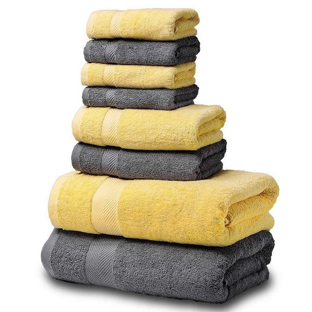 SEMAXE Towel Luxury Bath Towel Set. Hotel & Spa Quality. 2 Large Bath Towels, 2 Hand Towels, 4 Washcloths. Premium Collection Bathroom Towels (Yellow+Gray, 8 Towel Set)
