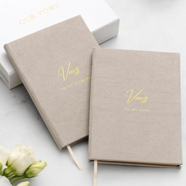 L.I.L.O.U Handmade Velvet Hardcover Wedding Vow Books Set of 2 - To My Wife & To My Husband | Gold Foil, Pocket Size, 48 Lined Pages, Keepsake Box, His & Hers Wedding Vows Gift with Vow Starters