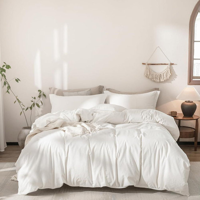 Warm Moment Off White Duvet Cover Queen Size 100% Washed Cotton Bedding Set Cover 1 Duvet Cover Zipper Closure and 2 Pillowcases, 90inch x 90inch