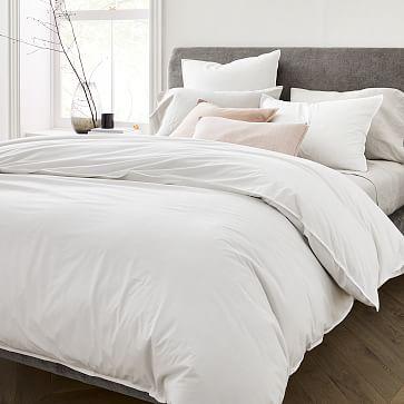 Organic Washed Cotton Percale Duvet Cover & Shams-Queen Stone White