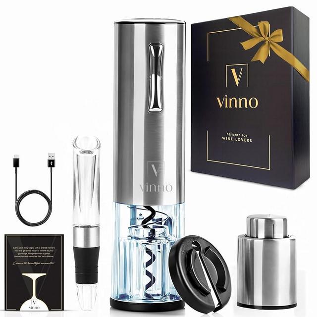 Electric Wine Opener Set, Rechargeable Automatic Wine Bottle Opener with Foil Cutter, Aerator, Vacuum Stopper, USB Cable, Ideal for Wine Lovers, Housewarming, Anniversary, Wedding Registry