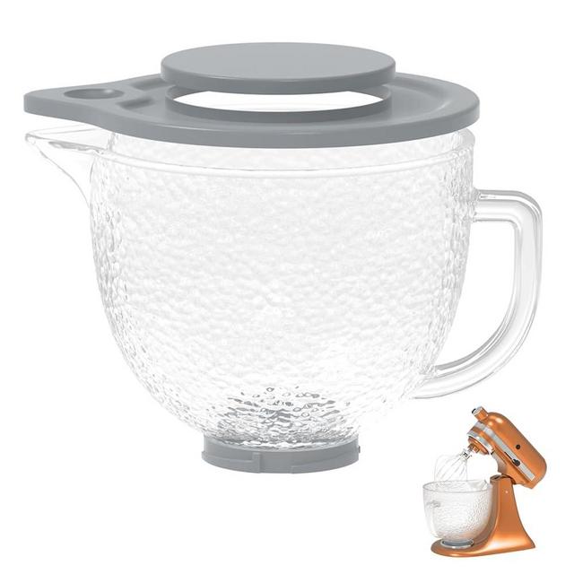 Hammered Glass Mixing Bowl 5 QT and Bowl Lid Covers Compatible With KitchenAid 4.5-5QT Tilt-Head Stand Mixers, Glass Mixing Bowl Replacement with Pour Spout for Kitchen Aid Mixer Accessory