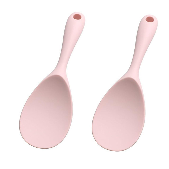 PDETVEO 2PCS 8.8 Inch Silicone Rice Paddle Spoon, Pink Non Stick Rice Spatula, Heat Resistant Rice Cooker Spoon for Rice, Salads, Mashed Potato
