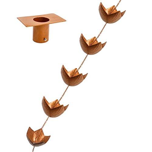 Vindar 8.5 Feet Decorative Iron Lotus Rain Chain for Gutter, 10 Cups to Collect Water with T Shaped Hook Adapter Installation