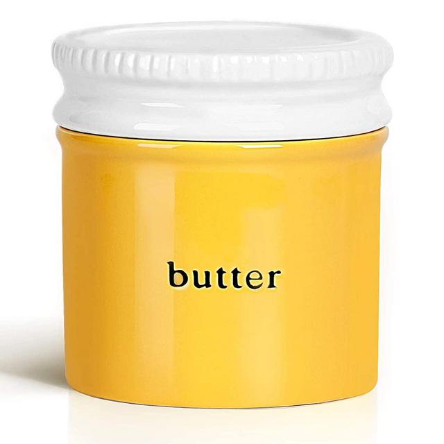 GDCZ Porcelain Butter Dish With Water Line,Ceramics French Butter Keeper Crock With Lid (Yellow)