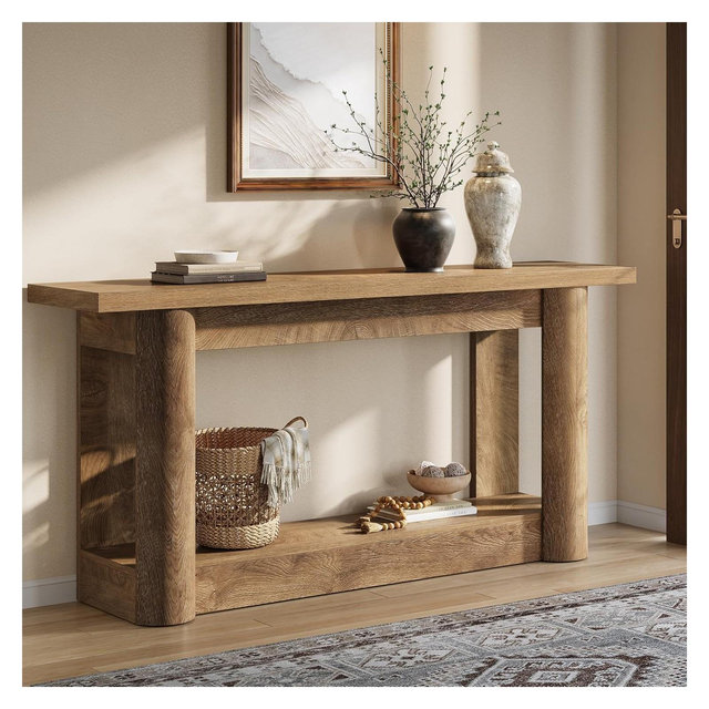 Lantine 63"Farmhouse Console Table, Narrow Long Sofa Table Behind The Couch, 2-Tier Storage Entryway Furniture for Living Room