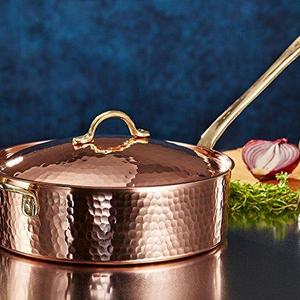 Demmex 1 mm Thick Copper Saute Pan with Lid, 3 Quarts - 3.75lb
