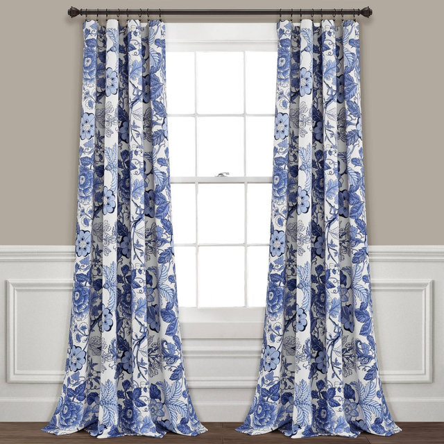 Set of 2 95"x52" Sydney Room Darkening Window Curtain Panels Navy/White - Lush Décor